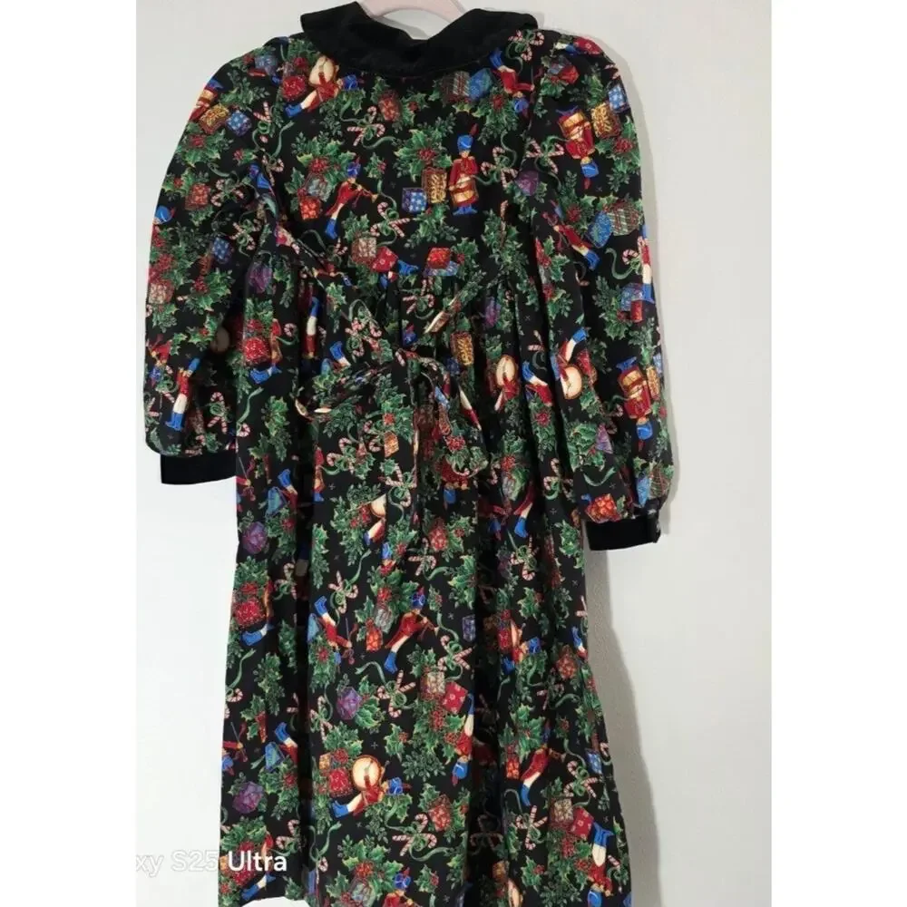 Therese Childs Christmas‎ Dress Sz 10 Xmas Design Y2k Velvet Collar Holiday